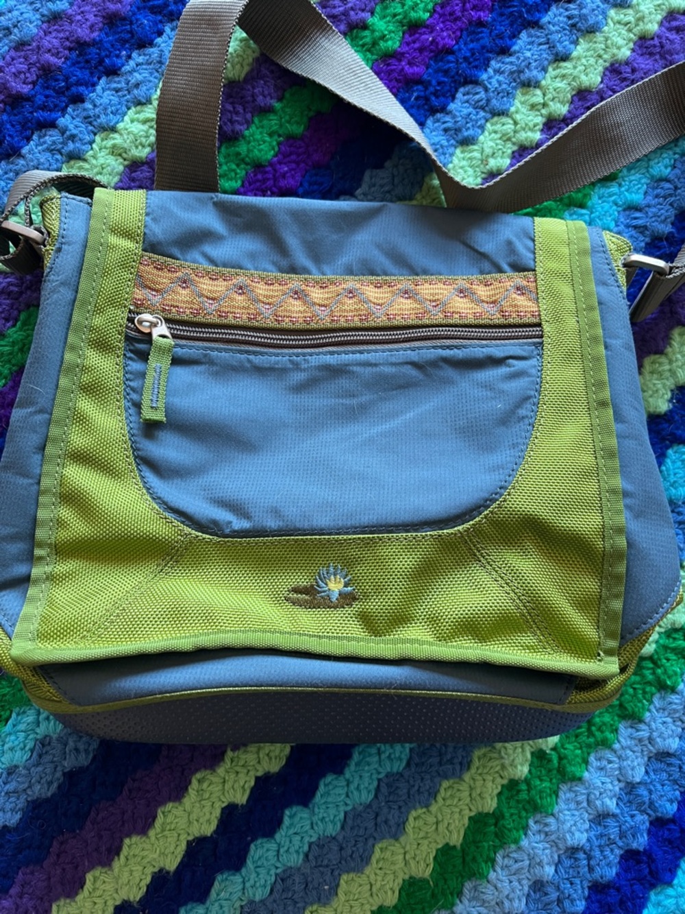 Lily pond Green and Blue Crossbody Messenger Bag